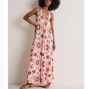 Boden Women's Orange Floral Jubilee Weekend Jersey V-Neck Halter Maxi Dress 12R
